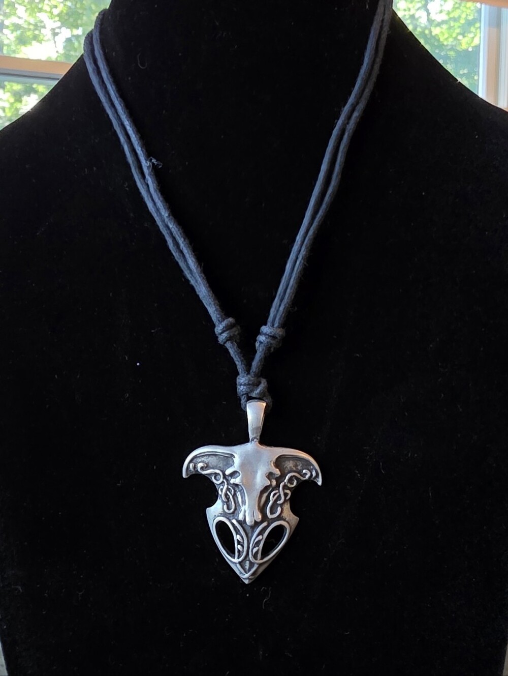 Nordic Viking Bull Strength & Vision Pewter Pendant Necklace